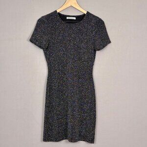 Reformation Amina Metallic Knit Mini Dress Small Black Sparkle Short Sleeve